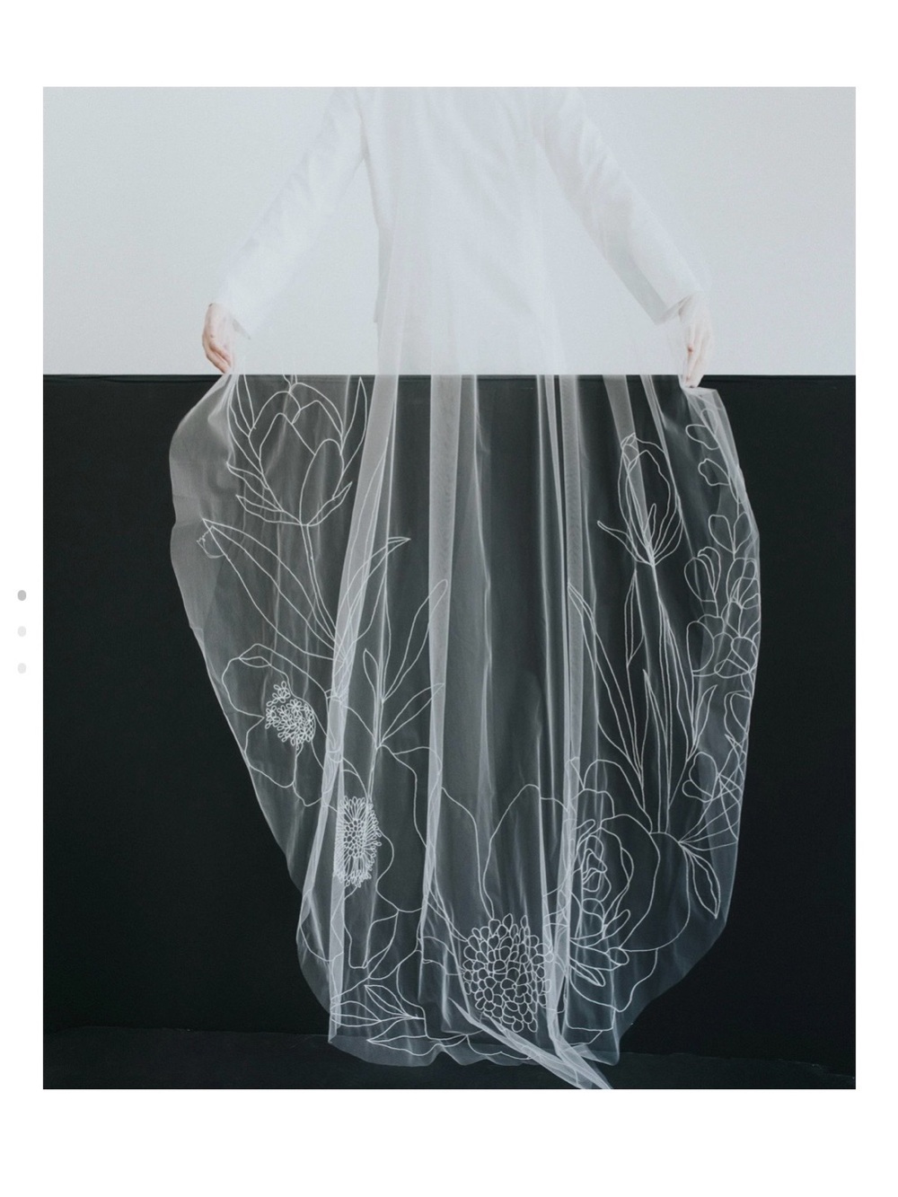 Sheer White-Ivory Tulle Floral Embroidered Chapel Veil